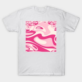 Go With the Flow - 60's Groovy Shapes in Raspberry, Pink and Cream T-Shirt